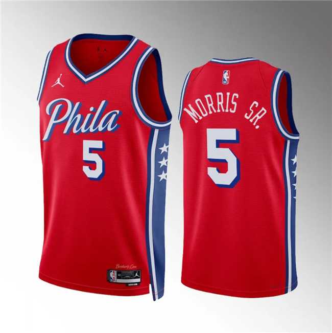 Men%27s Philadelphia 76ers #5 Marcus Morris Sr Red Statement Edition Stitched Jersey Dzhi->philadelphia 76ers->NBA Jersey